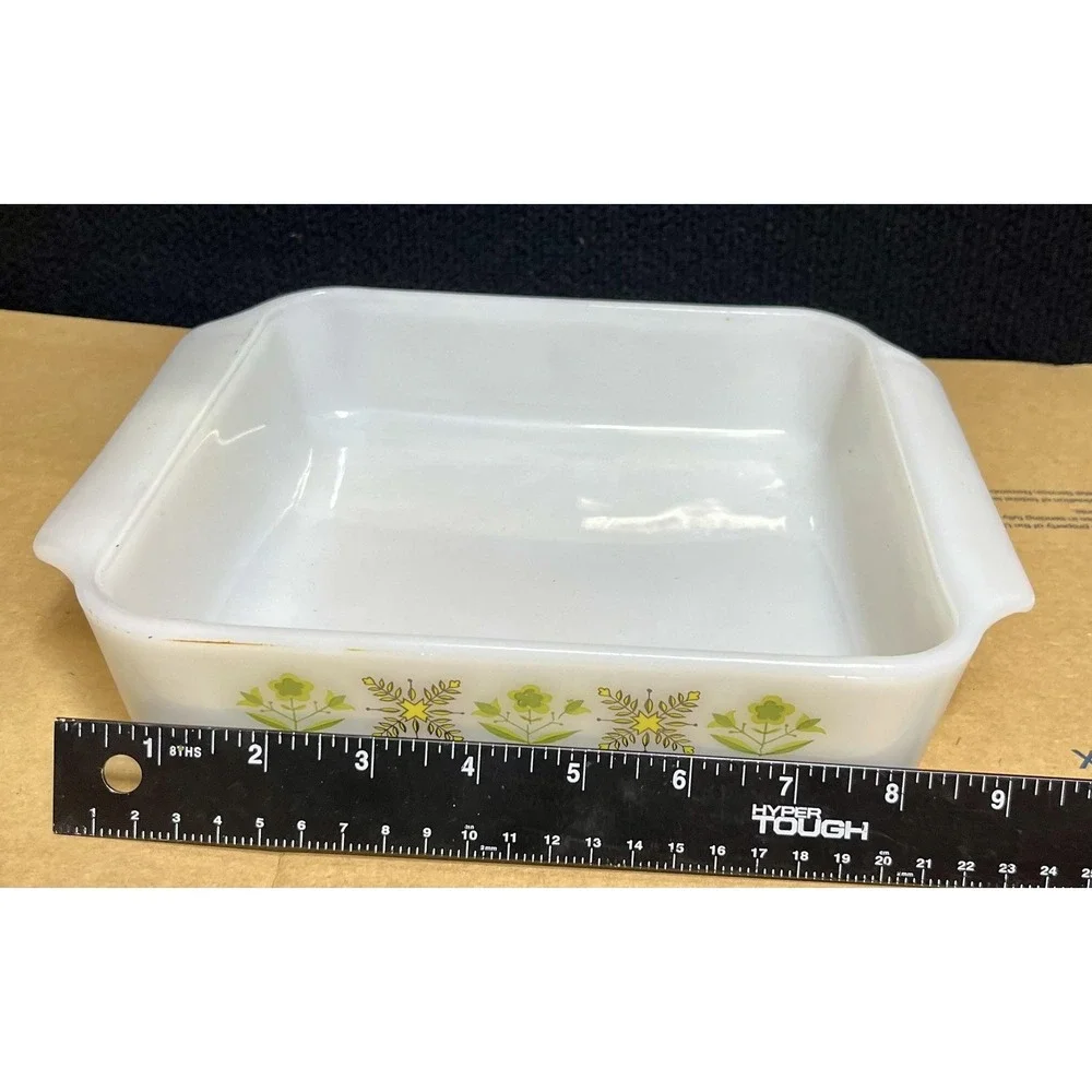 Vintage Fire-King 8 Inch Square Baking‎ Dish Meadow Green Anchor Hocking USA 435